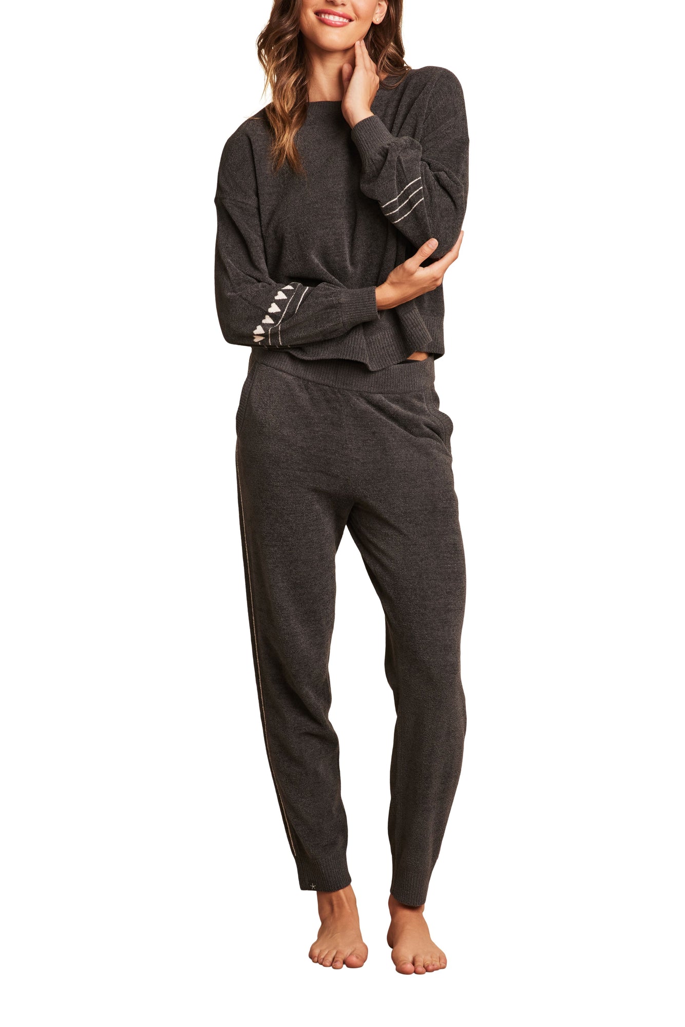 Womens | CozyChic Ultra Lite Heartbeat Stripe Pullover | Carbon/Sunrise Pink