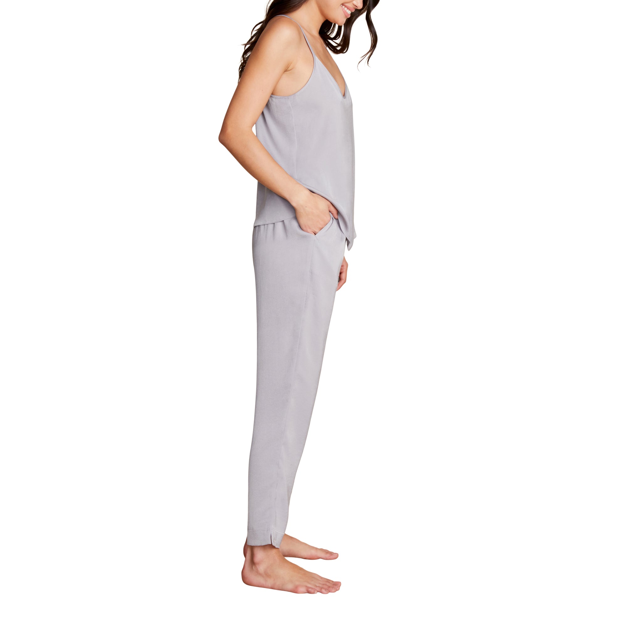 Washed Satin Tank And Pant Set | Dove Gray