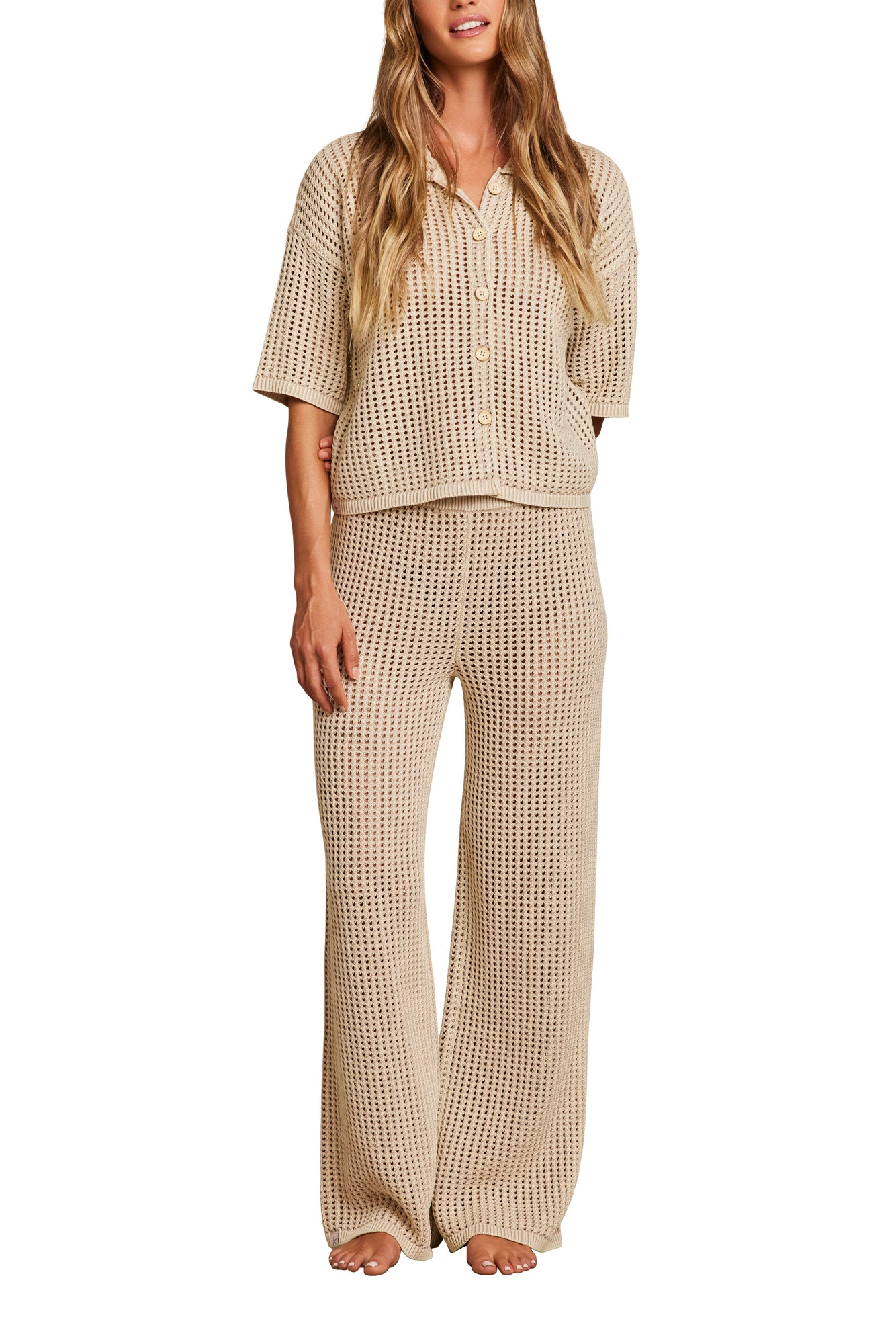 Womens | SunBleached Buttoned Short Sleeve | Stone
