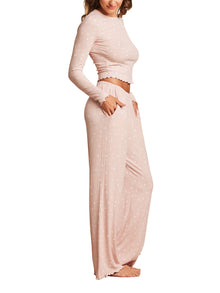 Womens | Ultra Soft Rib Lettuce Hem Wide Leg Pant | Dusty Rose/Pearl