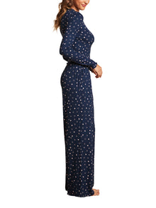 Womens | Ultra Soft Rib Lettuce Hem Wide Leg Pant | Marine/Pink Peonie