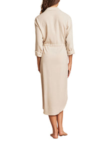 Womens | Linen Blend Cinched Shirtdress | Heather Bisque