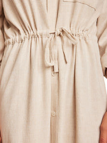 Womens | Linen Blend Cinched Shirtdress | Heather Bisque