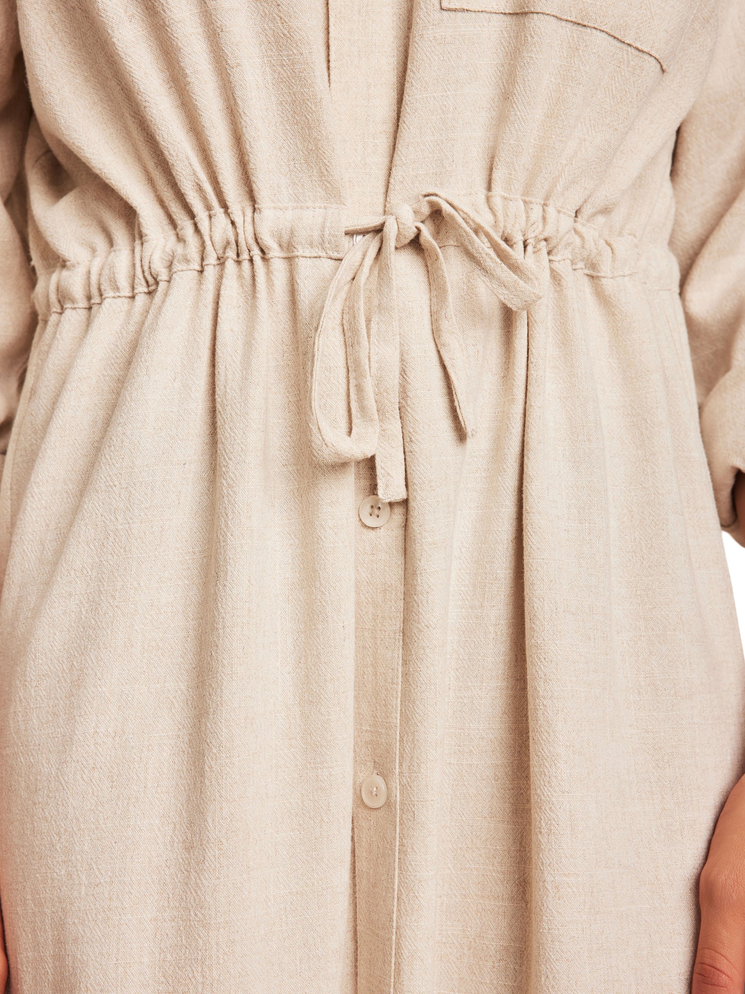 Womens | Linen Blend Cinched Shirtdress | Heather Bisque