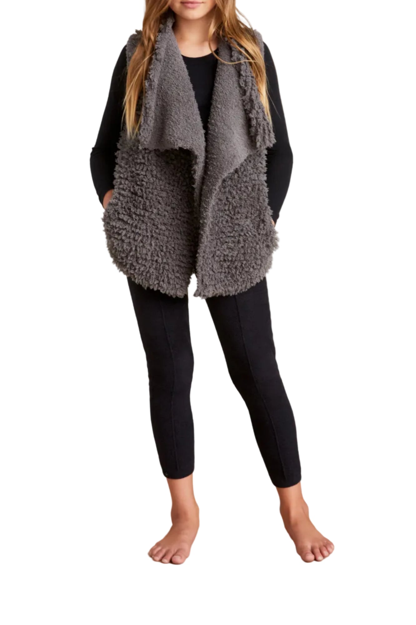 Youth | CozyChic Loop Fringe Cascading Vest | Smokey Gray