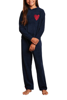 Youth | CozyChic Ultra Lite Embroidered Heart Hoodie | Marine/Scarlet