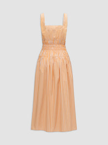 Belinda Gathered Waist Dress | Orange/White