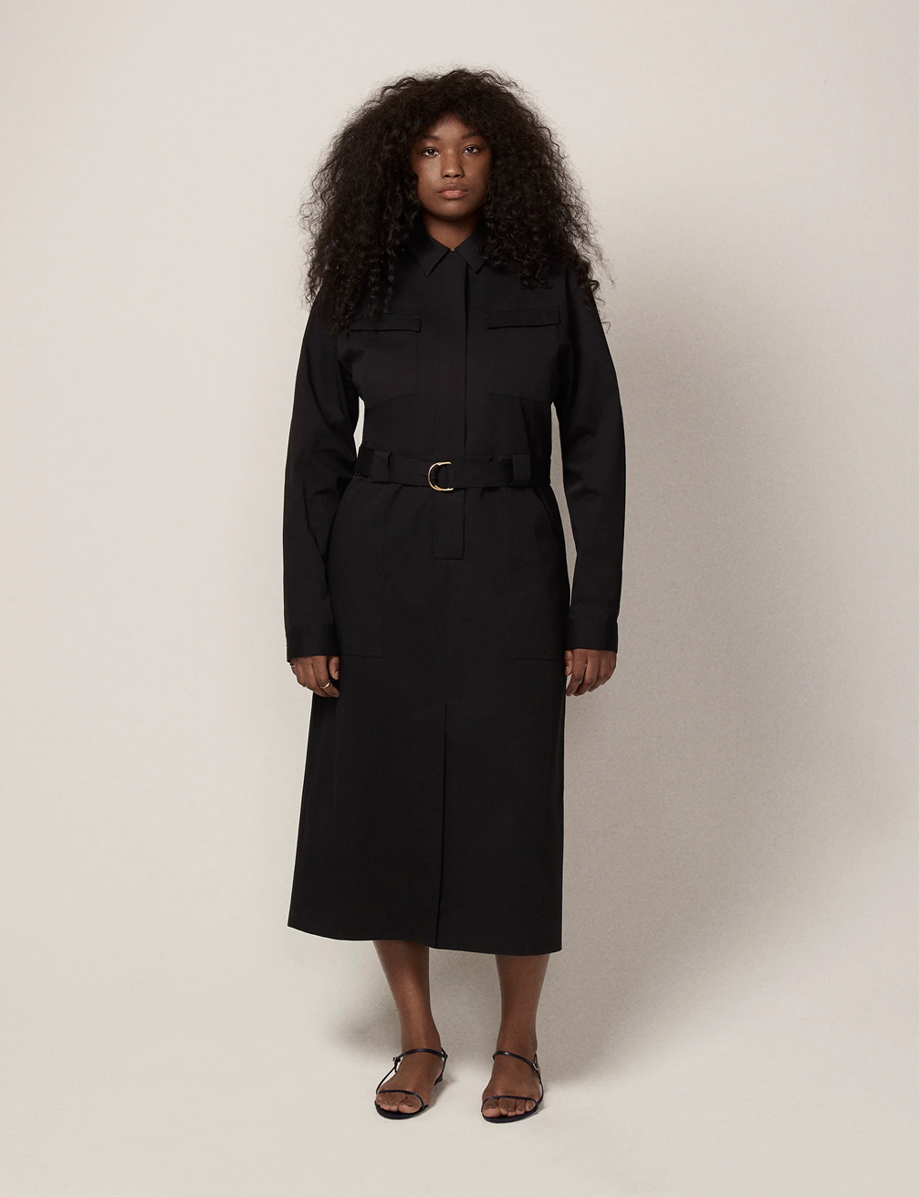 Another Tomorrow Belted Utility Dress in Black – Cotton Women's Dress
