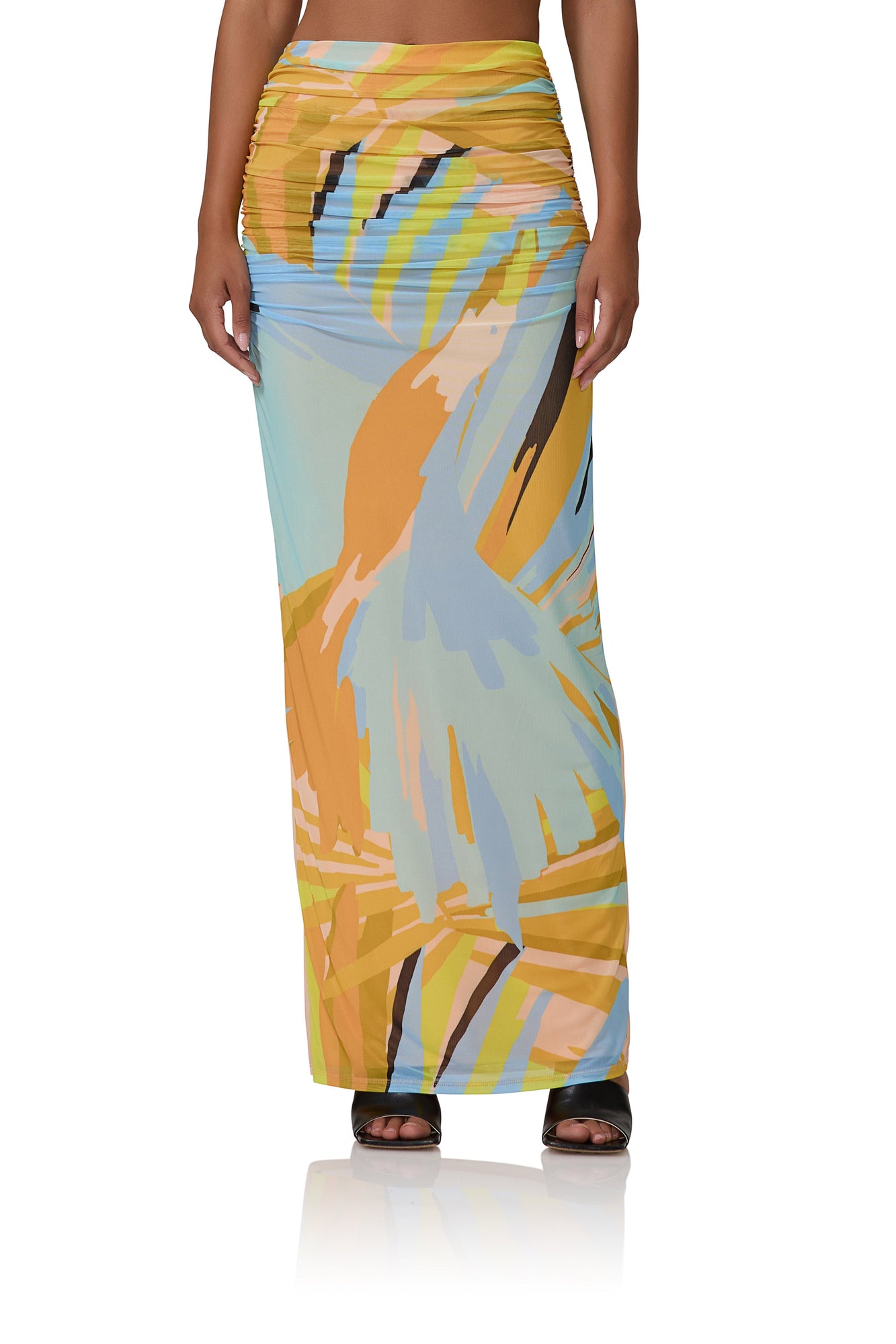 women's maxi length mesh skirt in bird of paradise print