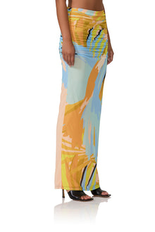 women's maxi length mesh skirt in bird of paradise print