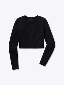 Womens | Long Sleeve Slim-Fit Tomboy-Cotton Cropped Tee | Black