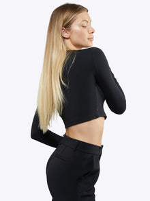 Womens | Long Sleeve Slim-Fit Tomboy-Cotton Cropped Tee | Black
