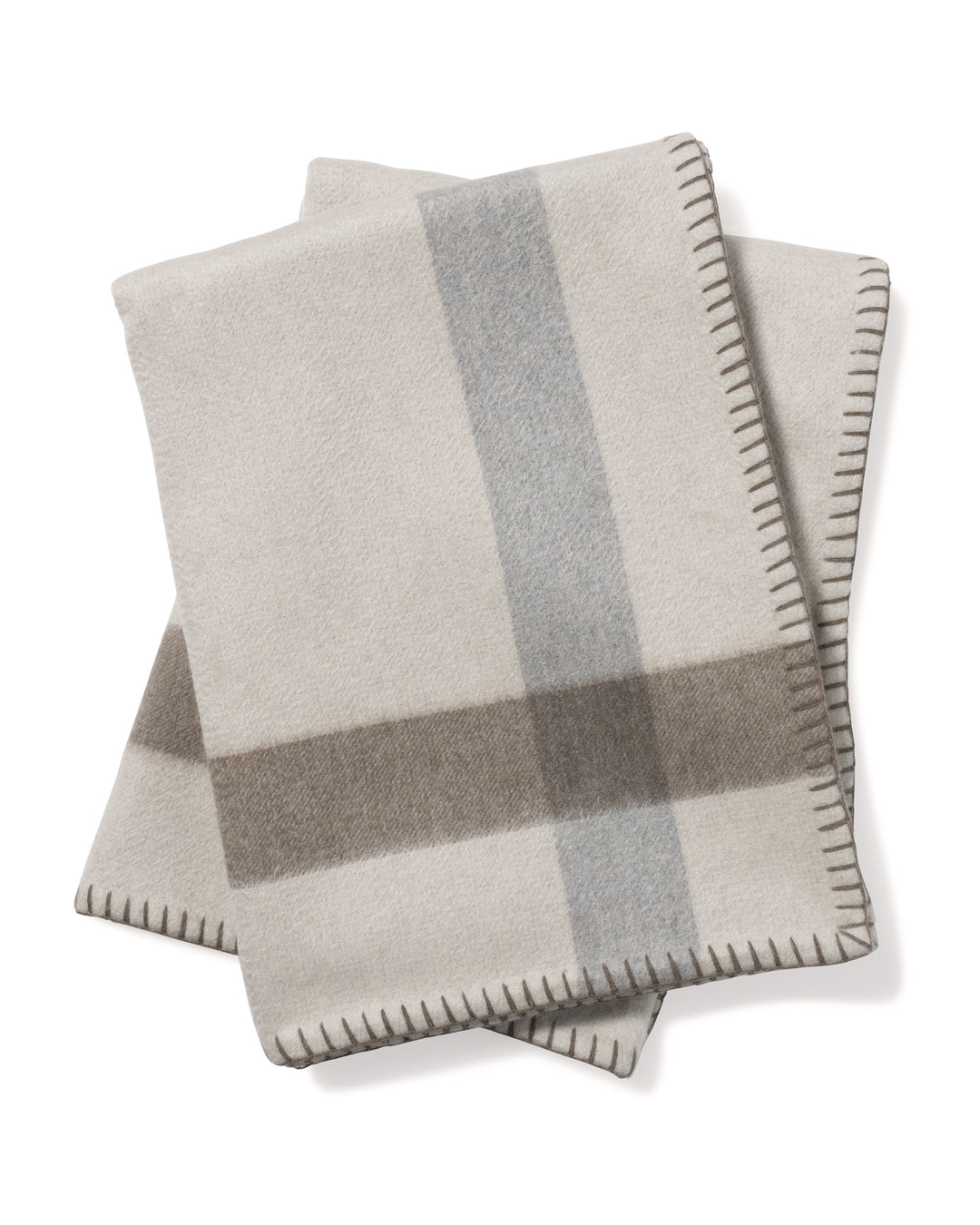 Sofia Cashmere | Cashmere Border Stripe  Dblface Stadium  Blanket | Beige