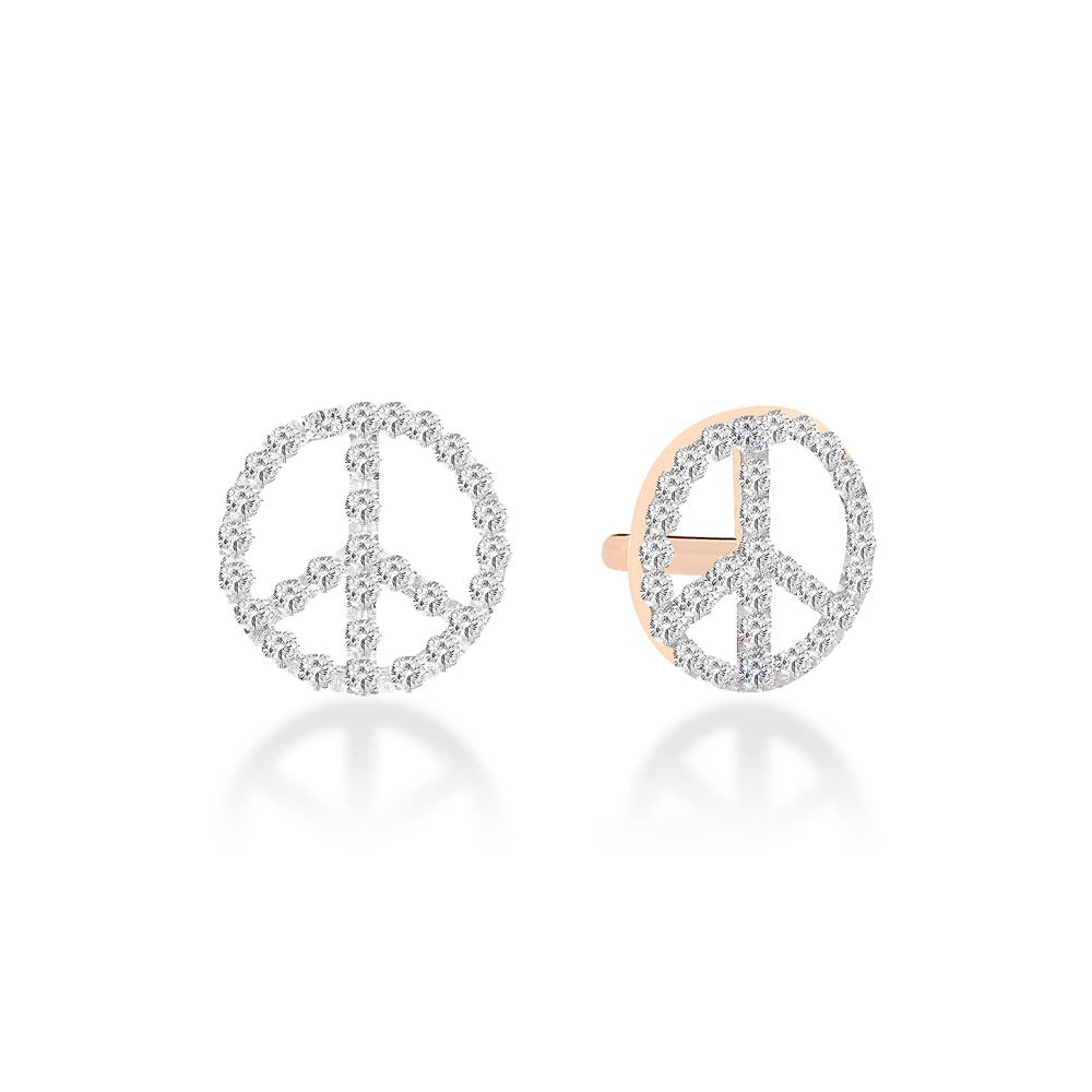 Diamond Peace & Love Studs | 18K Rose Gold