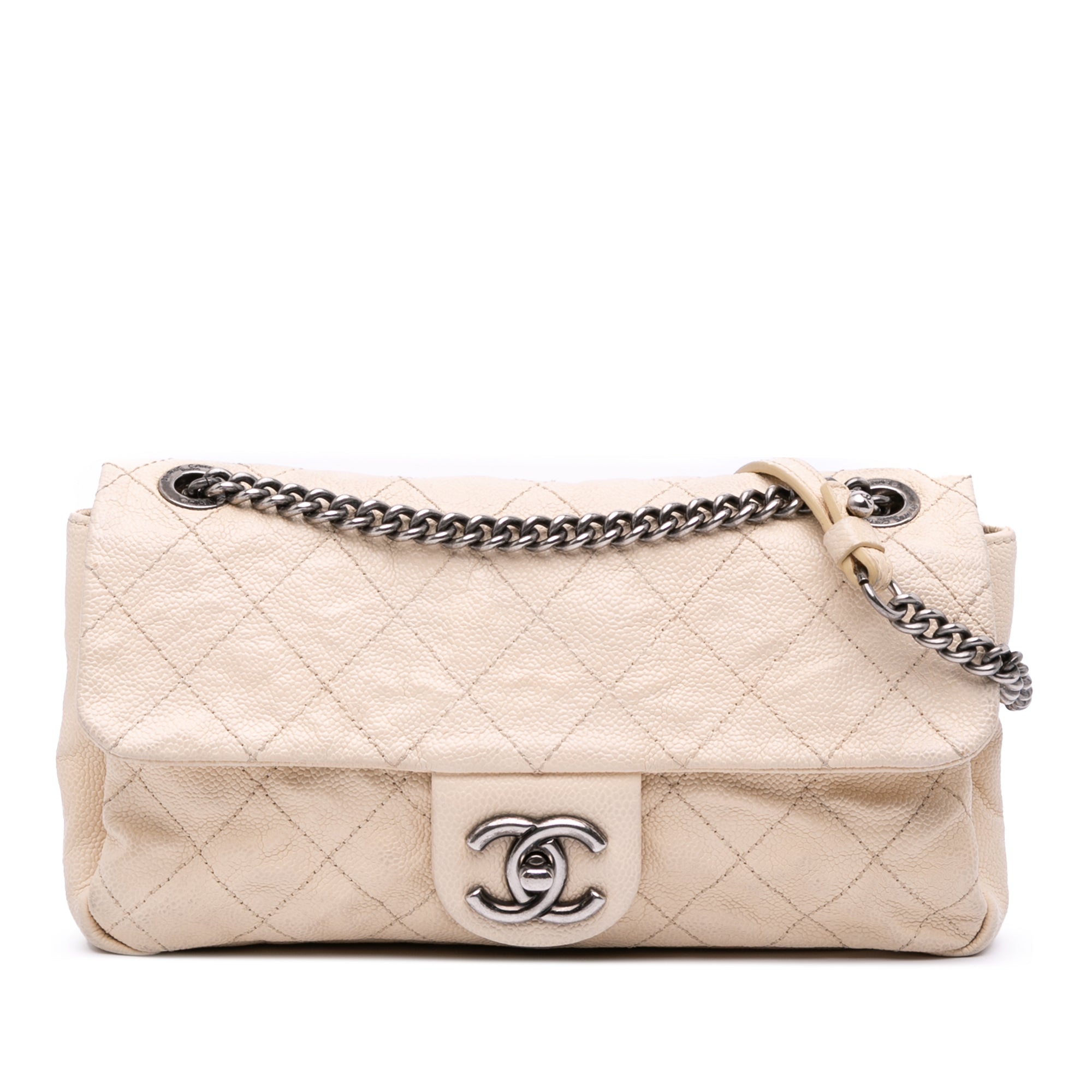 Chanel | Pre-Owned Medium Quilted Caviar Simply CC Flap | Brown/Light Beige