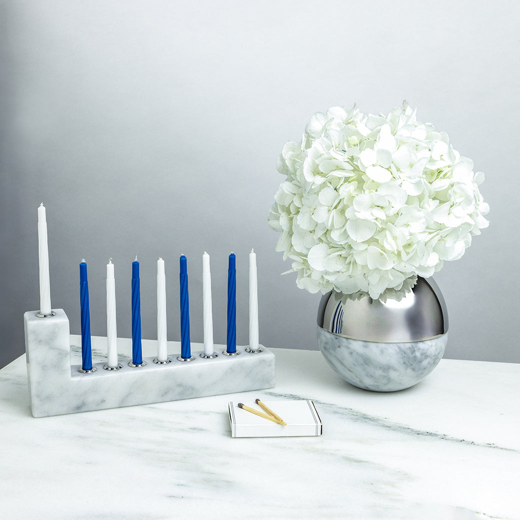 Brillante Menorah | Silver-Plated Stainless Steel | Italian Carrara Marble