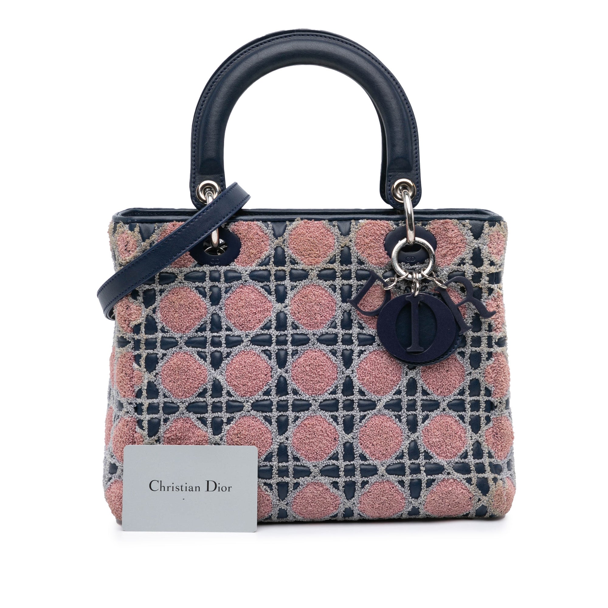 Dior | Pre-Owned Medium Lambskin And Tweed Cannage Lady | Blue/Navy