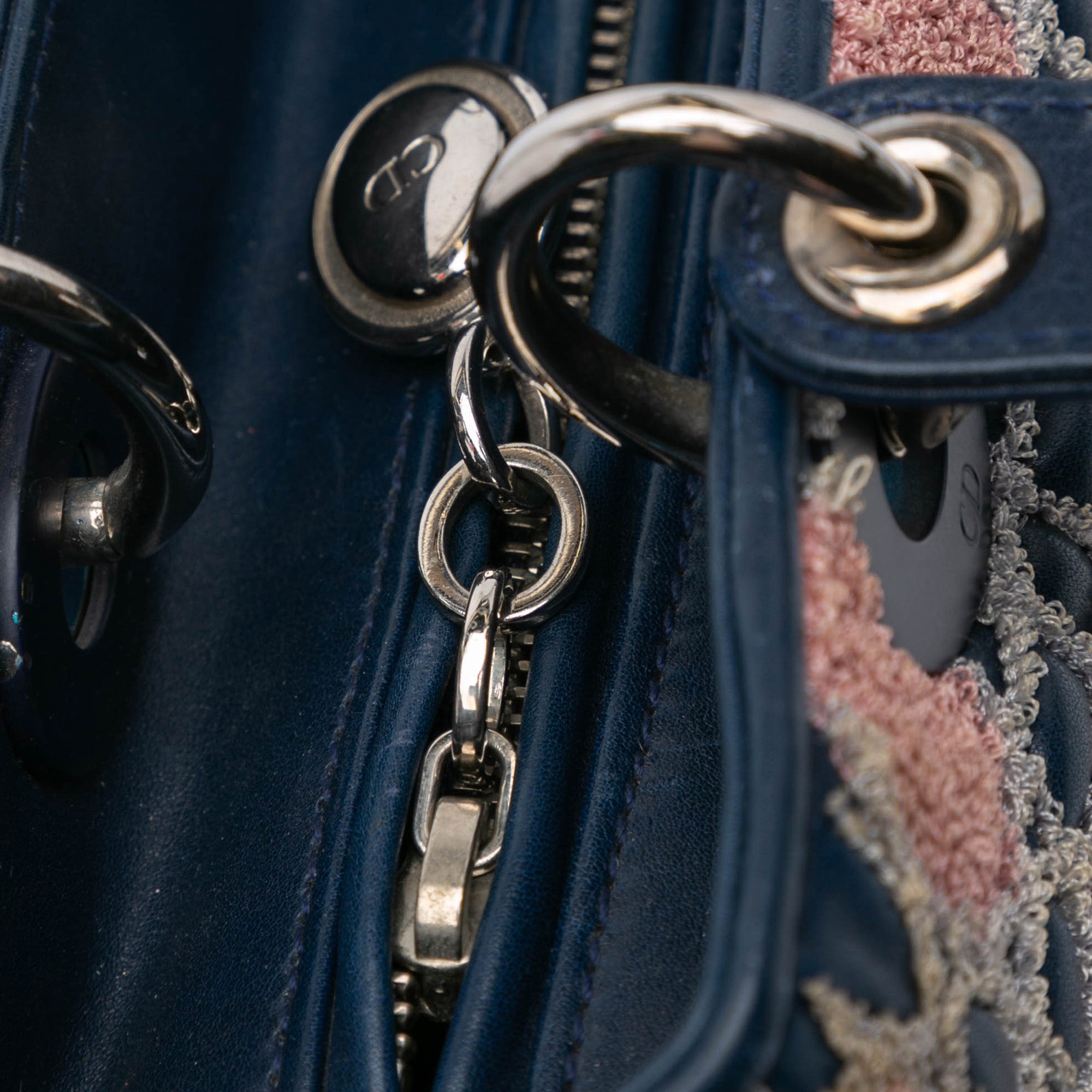 Dior | Pre-Owned Medium Lambskin And Tweed Cannage Lady | Blue/Navy