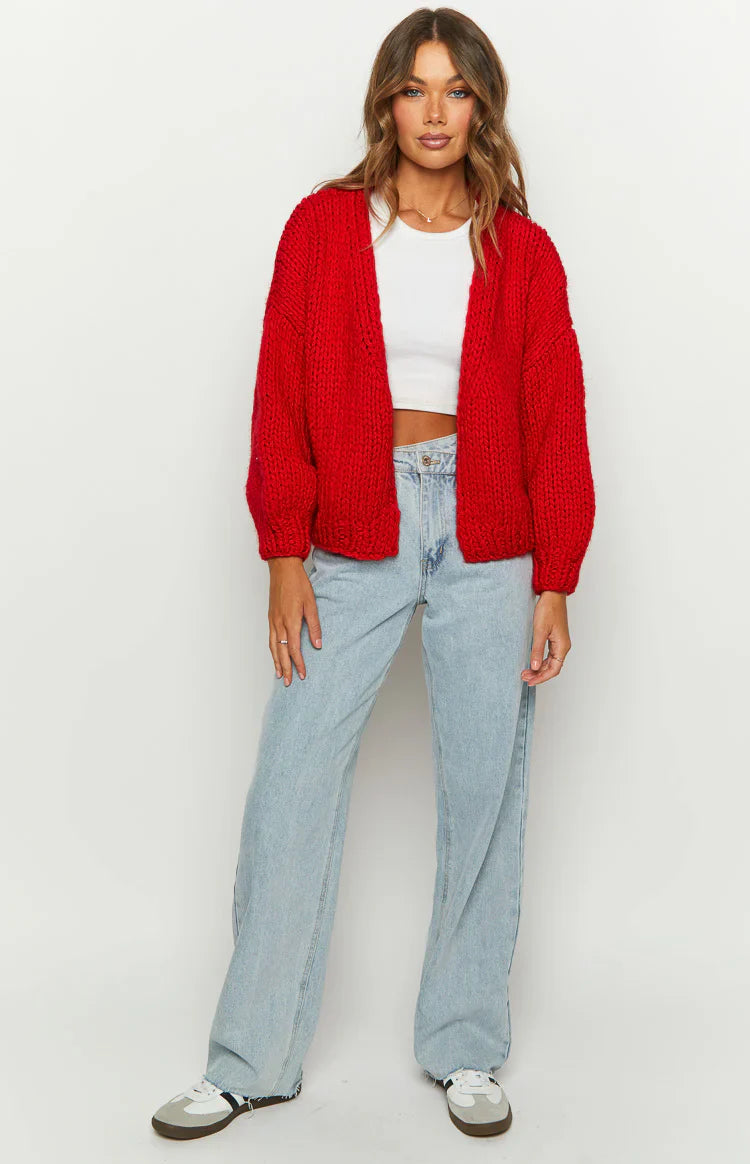 Bad Habits Knit Cardigan | Red