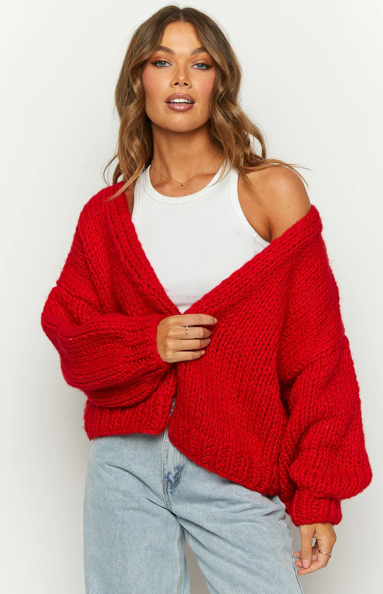 Bad Habits Knit Cardigan | Red