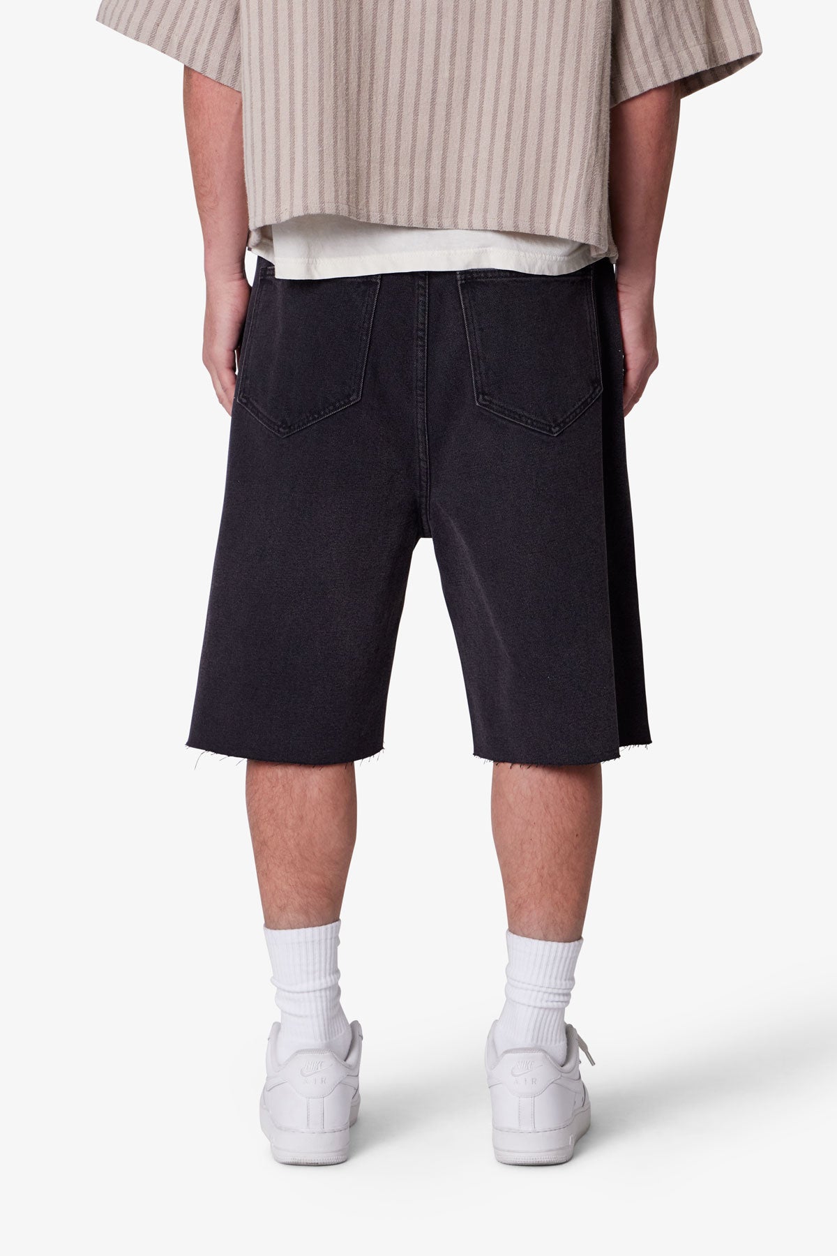 Baggy Cut Off Denim Shorts | Washed Black