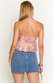 Barbara Metallic Strapless Crop Top | Pink
