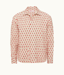 Barkley Cutaway Collar Lattice Embroidery Jacquard Resort Overshirt | Summer Red/White Sand