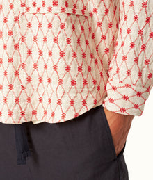 Barkley Cutaway Collar Lattice Embroidery Jacquard Resort Overshirt | Summer Red/White Sand