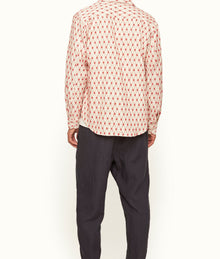 Barkley Cutaway Collar Lattice Embroidery Jacquard Resort Overshirt | Summer Red/White Sand