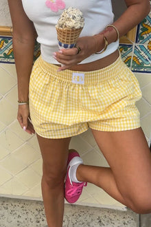 Beginning Boutique Baxter Yellow Gingham Shorts yellow gingham elasticated waist relaxed fit mini shorts