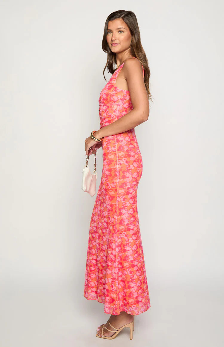 Beck Floral Print Maxi Dress | Orange