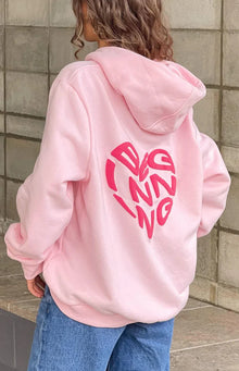 Beginning Boutique Beginning Pink Lovey Bubble Hoodie pink oversized pullover hoodie with a heart graphic and ribbed cuffs