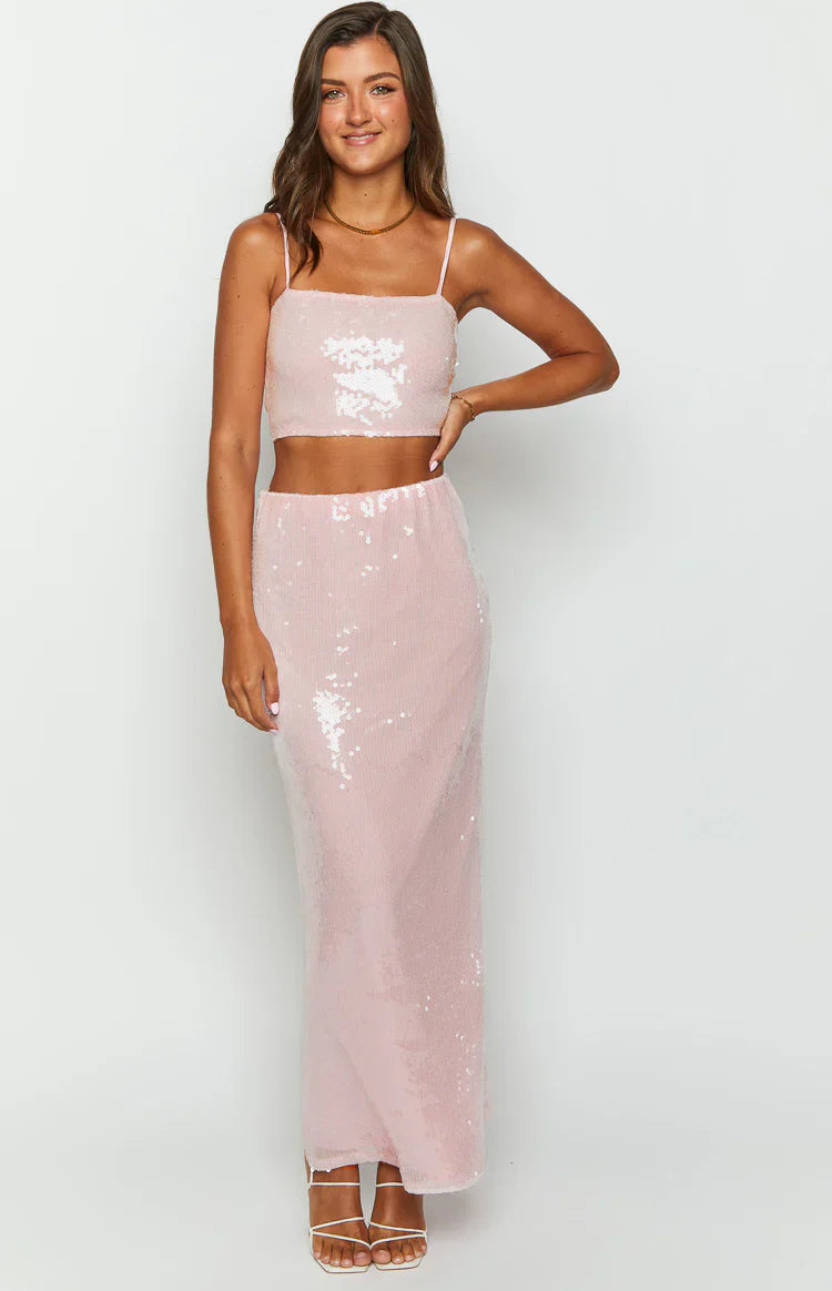 Bellah Sequin Crop Top | Pink
