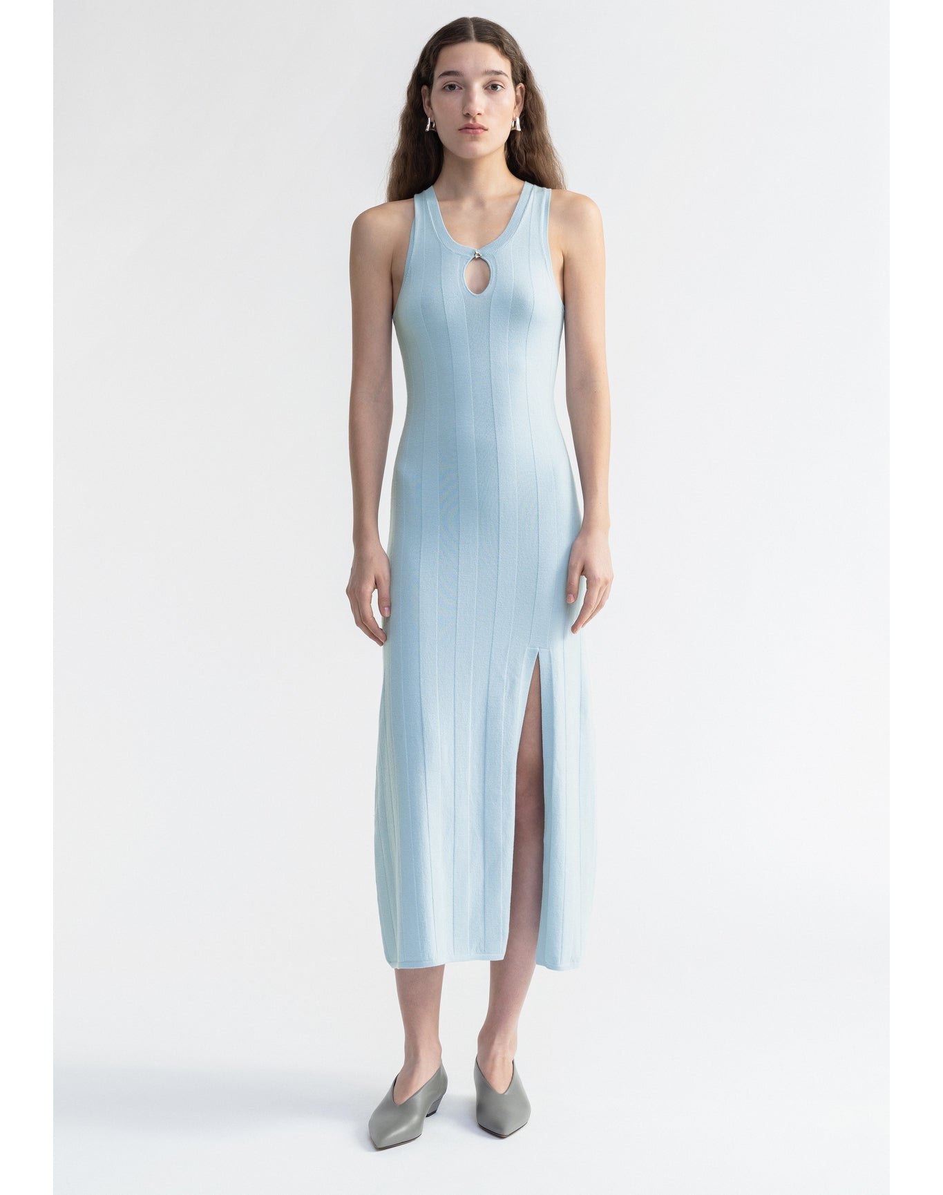 Belle | Extrafine Merino Wool Maxi Dress | Ice Blue