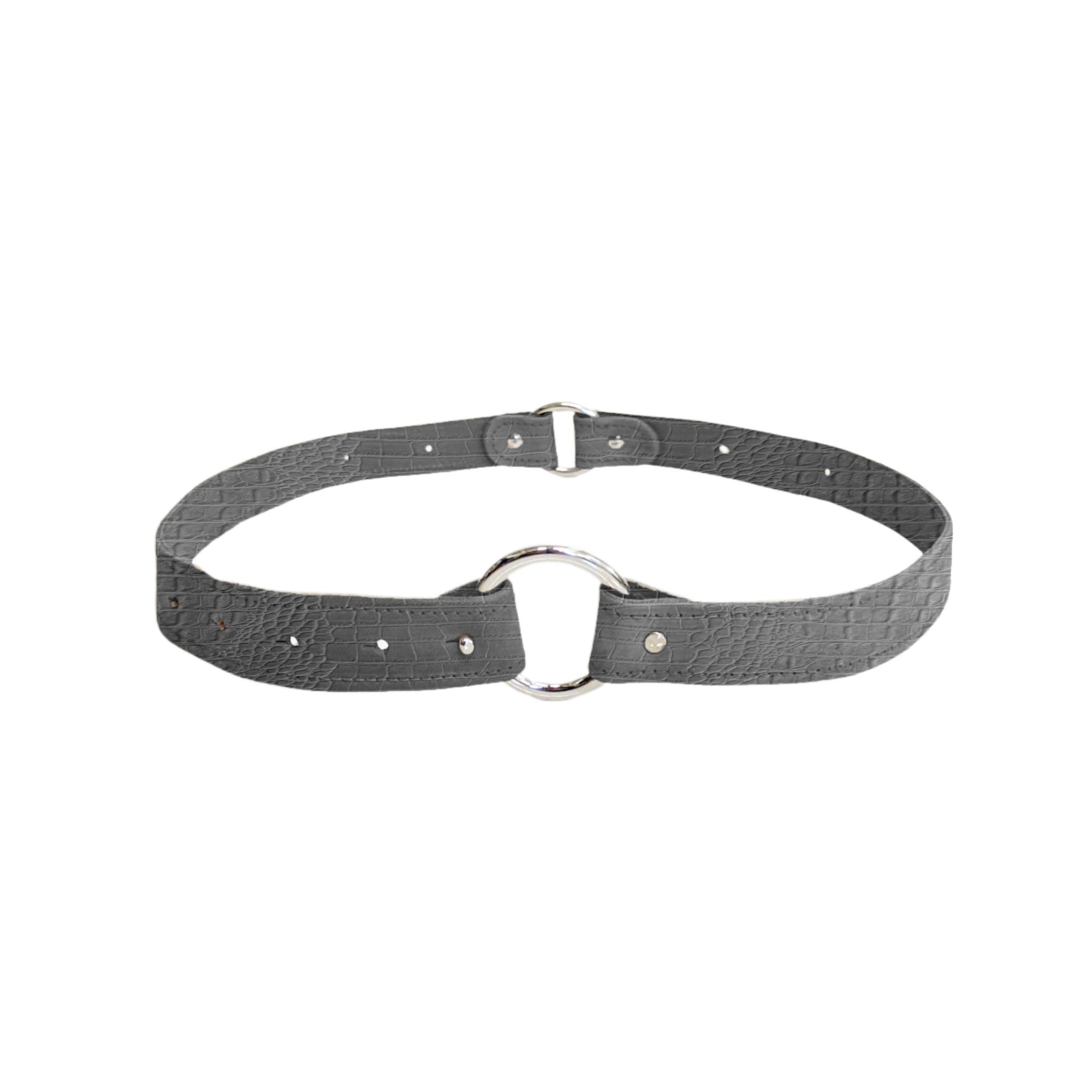 Croco Looped Leather Belt | Grey