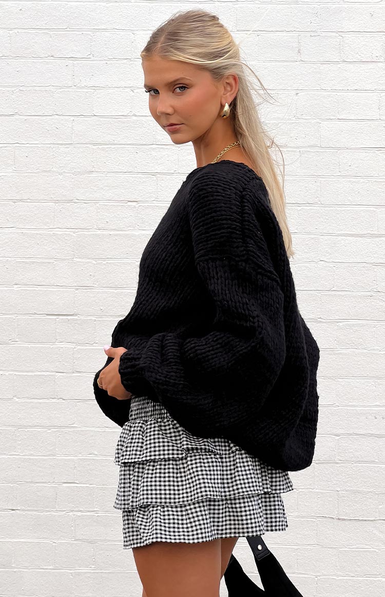 Betsy Ruffle Mini Skirt | Black Gingham