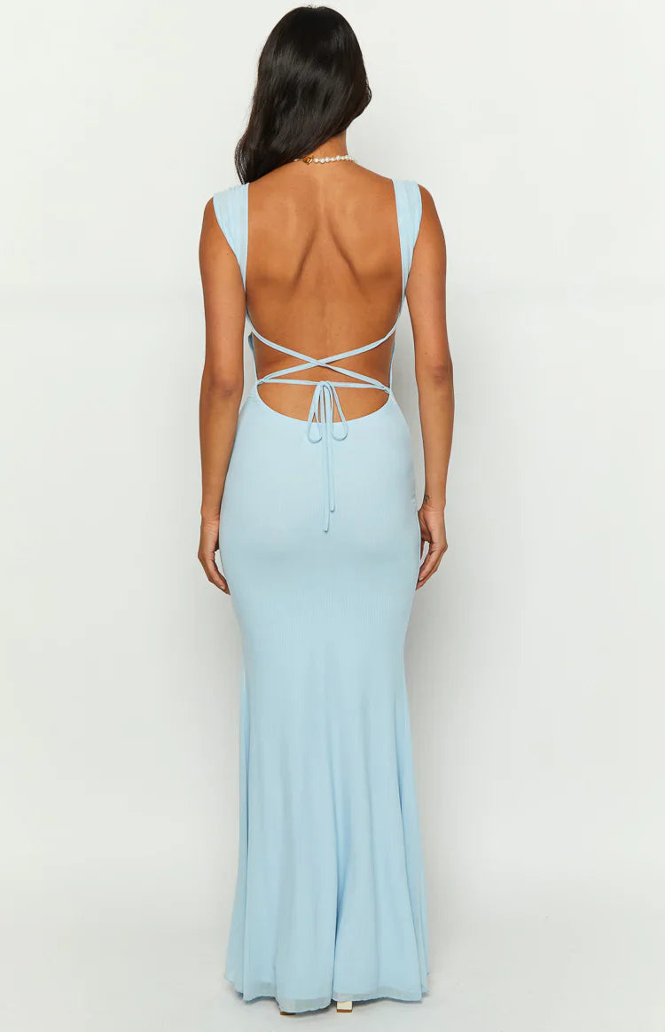Beverley Mesh Maxi Dress | Baby Blue