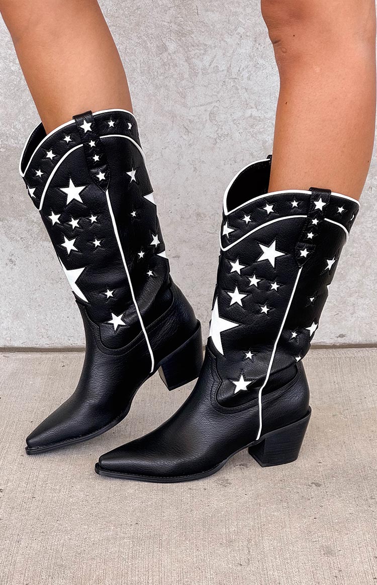 Billini Dollie Cowboy Boots | Black And White