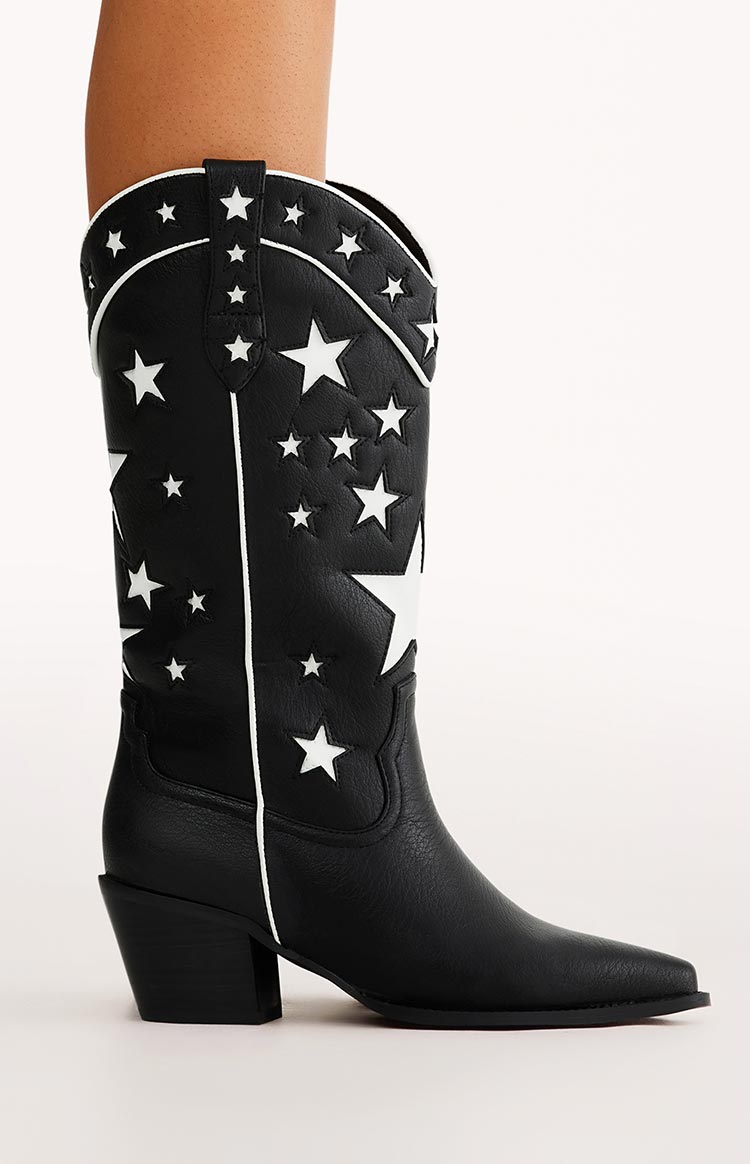 Billini Dollie Cowboy Boots | Black And White