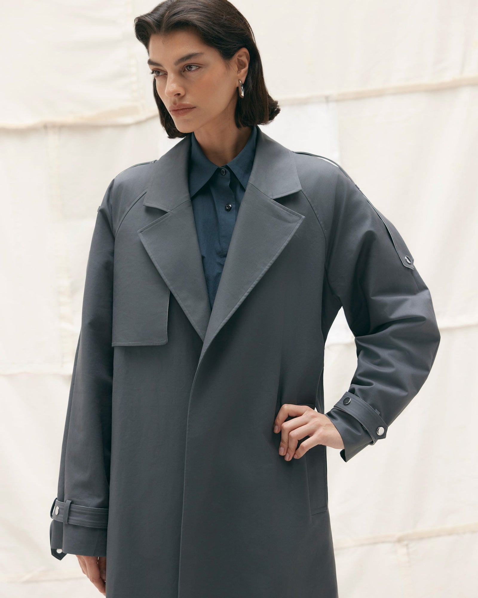 Bianca | Rhea Contrast Trim Trench Coat in Size Small