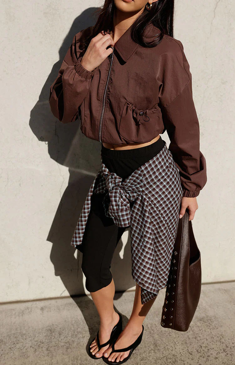 Bobbi Collar Bomber Jacket | Chocolate