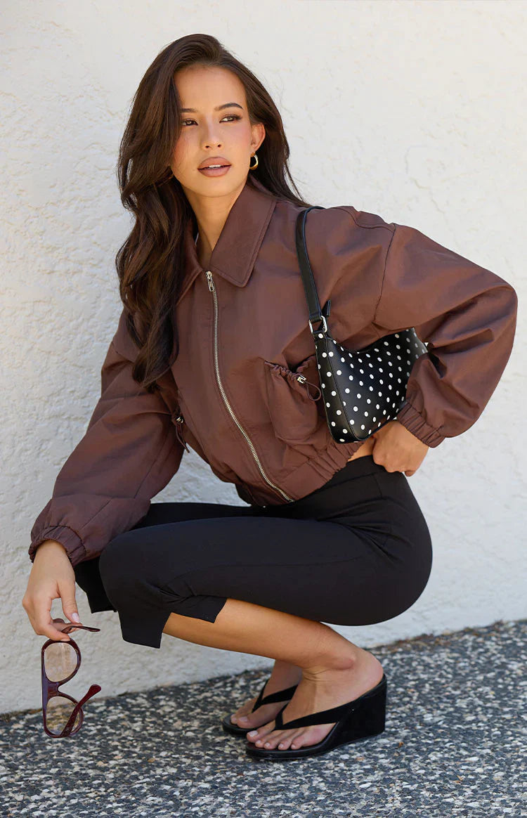 Bobbi Collar Bomber Jacket | Chocolate