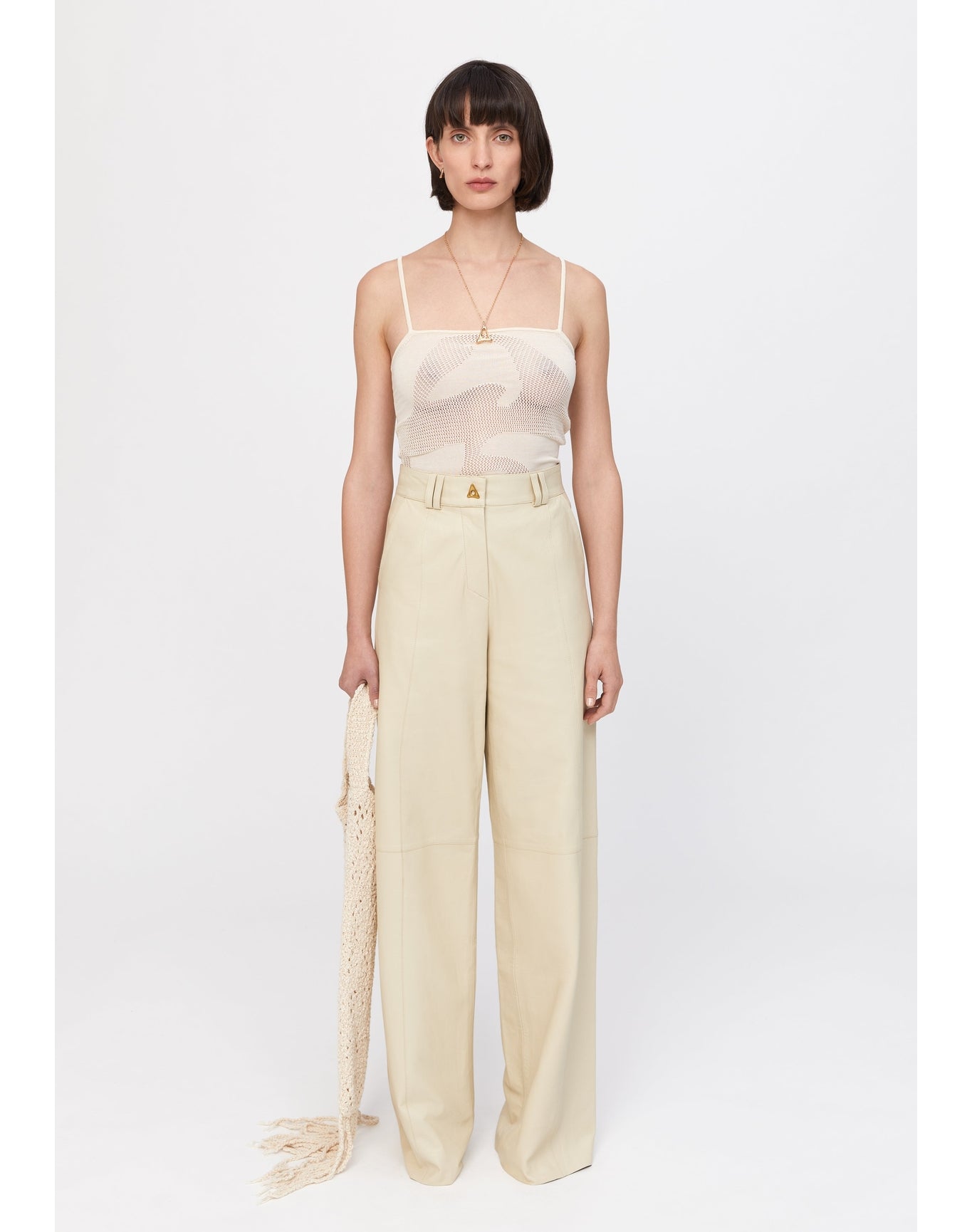 Bouquet | Leather Wide-Leg Pants | Oyster