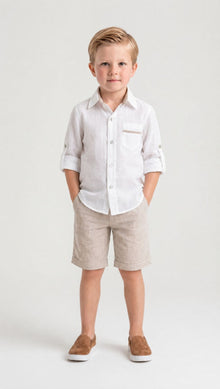 Boy | Ashton Linen Top and Shorts Set | White x Beige