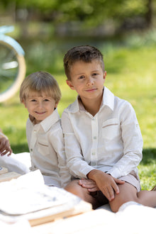 Boy | Ashton Linen Top and Shorts Set | White x Beige