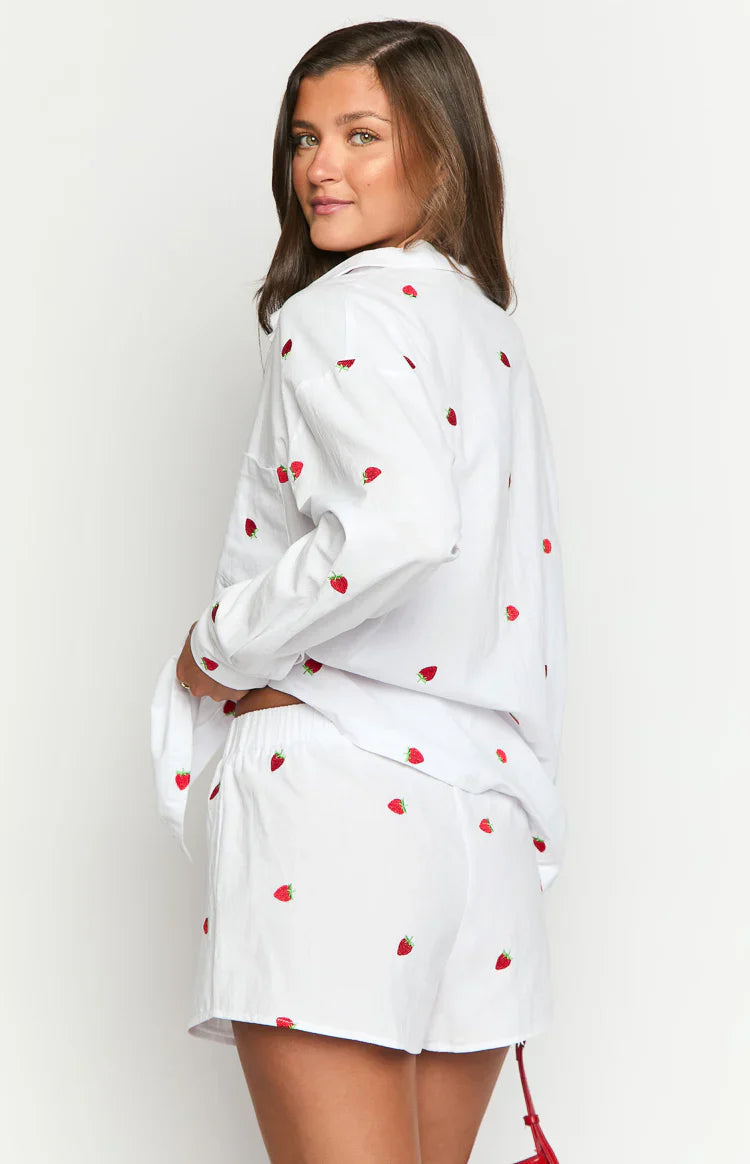 Brad Embroidered Boxer Shorts | White Strawberry
