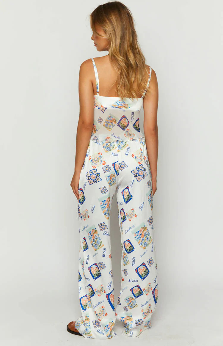 Bridget Satin Italia Print Pants | White