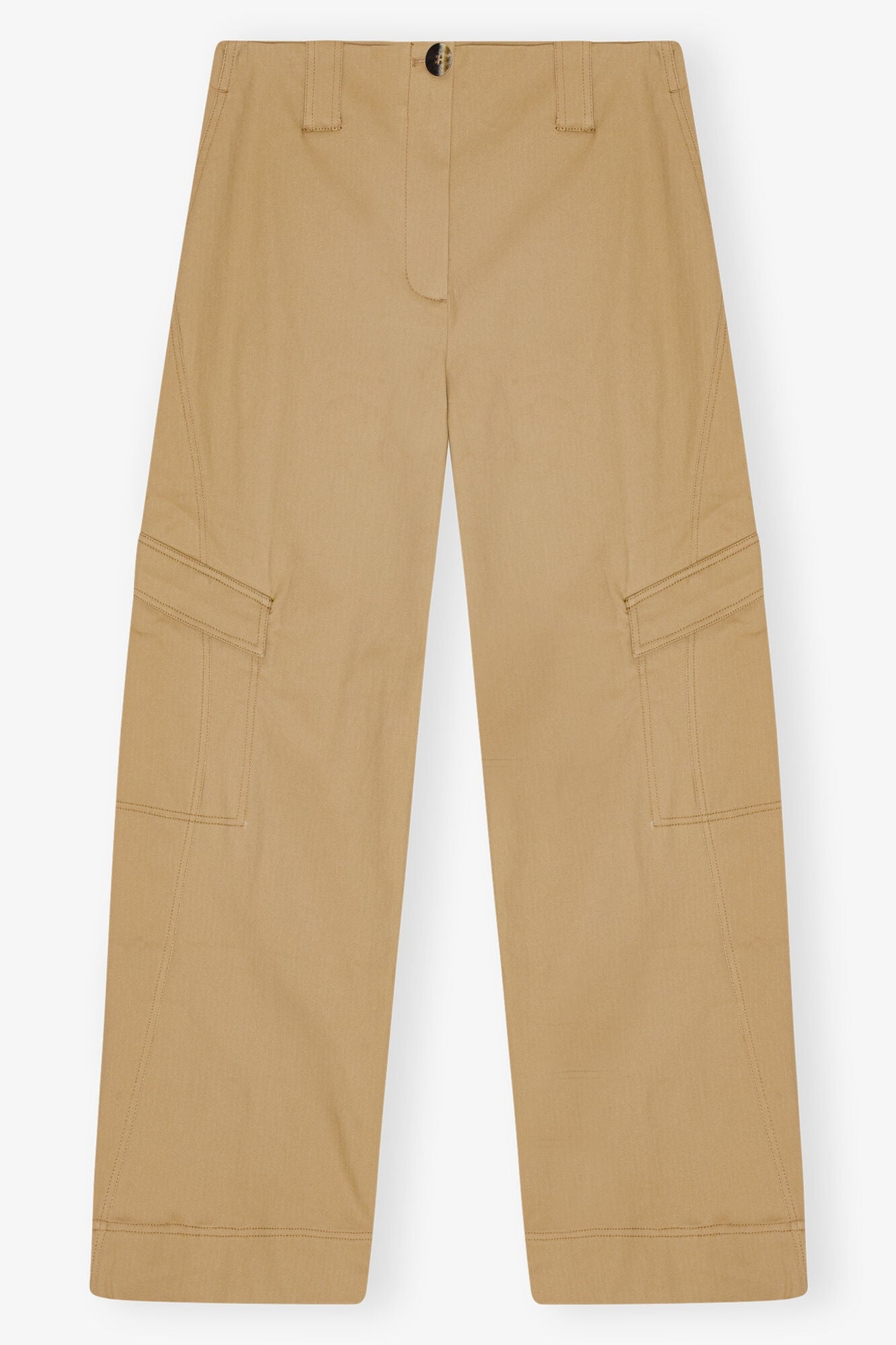 Brown Herringbone Canvas Mid Waist Trousers | Tiger's Eye