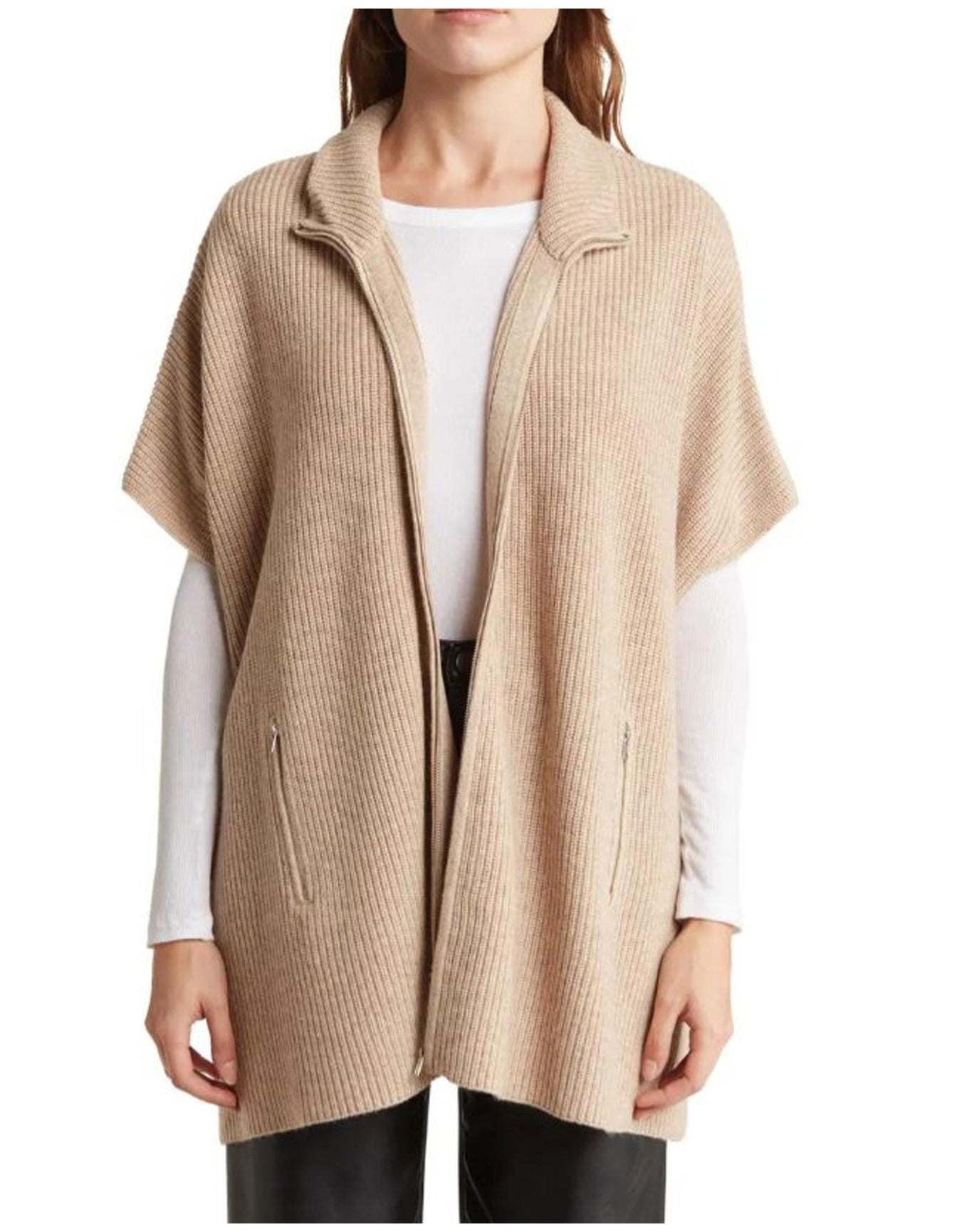 Bruno Magli | Women | Cashmere Wool Blend Zip Front Cape | Camel