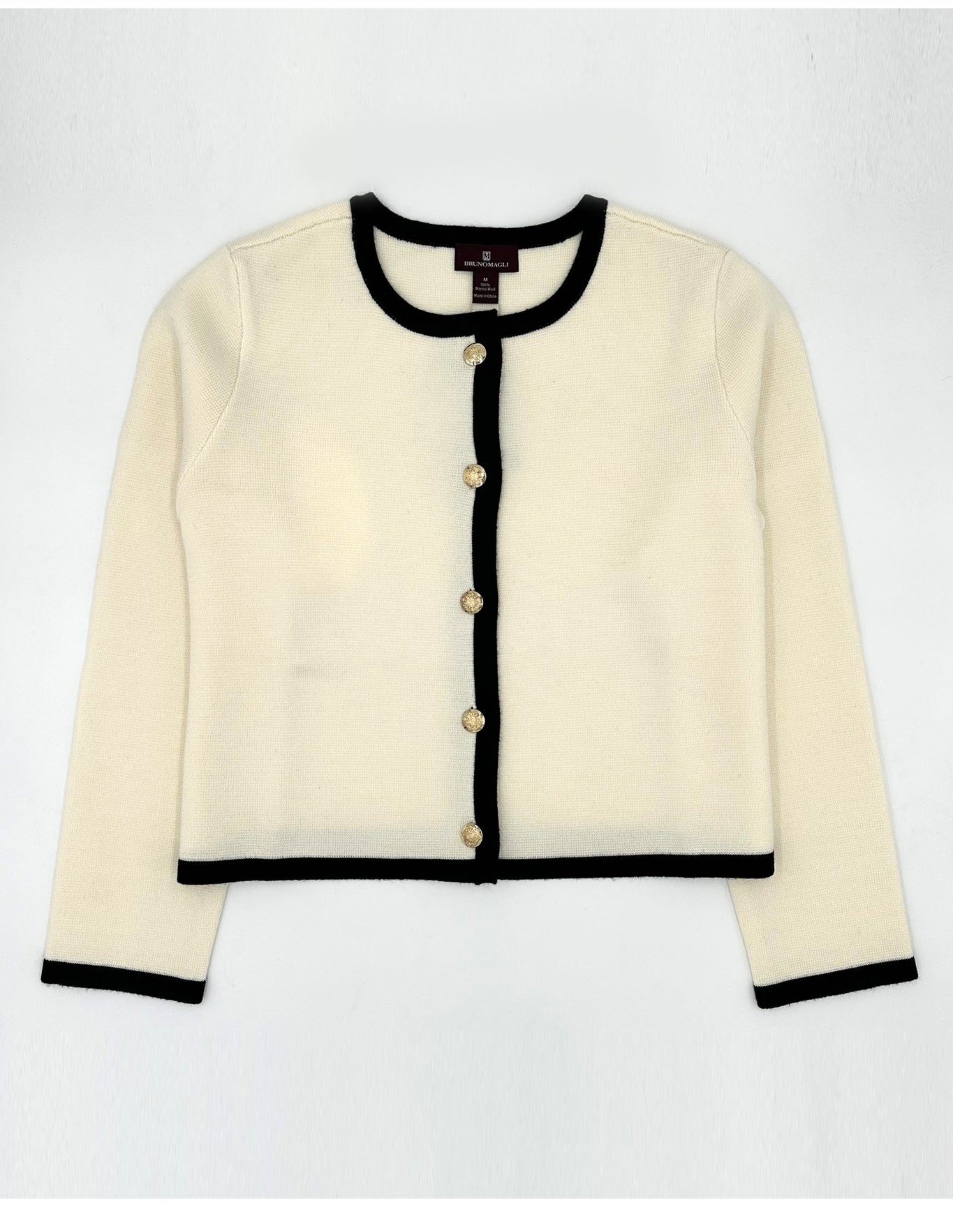 Bruno Magli | Women | Merino Cropped Crew Jacket With Tipping | Ivory